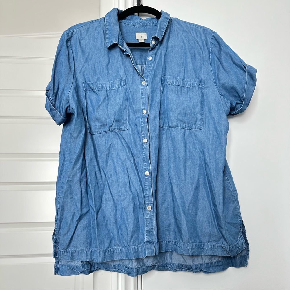 A New Day Button Up Short Sleeve Top Size XL